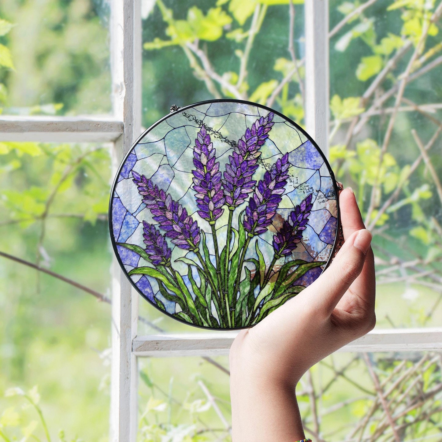 Lavender Stained Glass Suncatcher Purple Floral Window Decoration Gift for Her