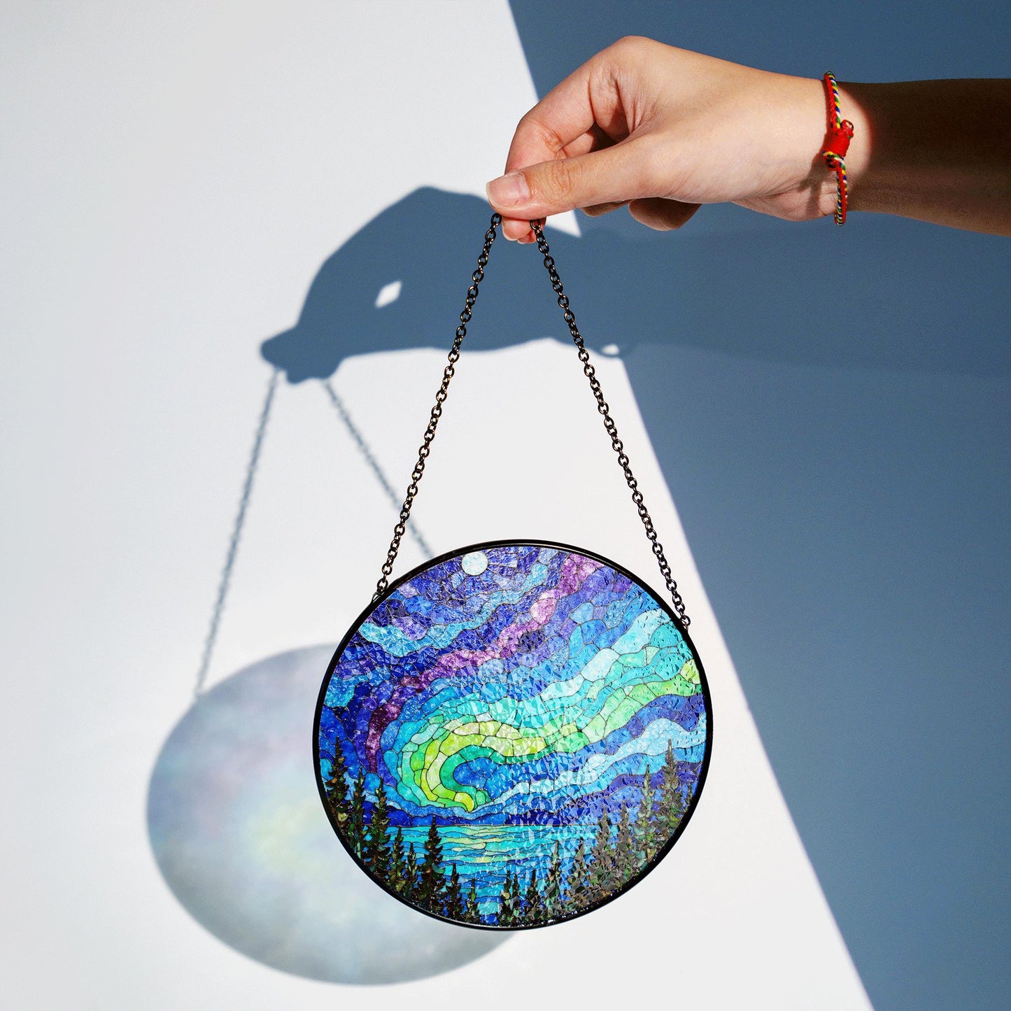 Northern Lights Stained Glass Suncatcher Beautiful Nature Design Window Decor Gift for Nature Lovers