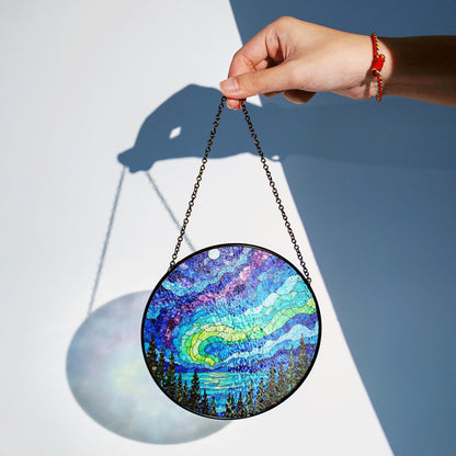 Northern Lights Stained Glass Suncatcher Beautiful Nature Design Window Decor Gift for Nature Lovers