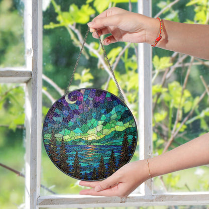 Northern Lights Stained Glass Suncatcher Nature Landscape Gift for Her