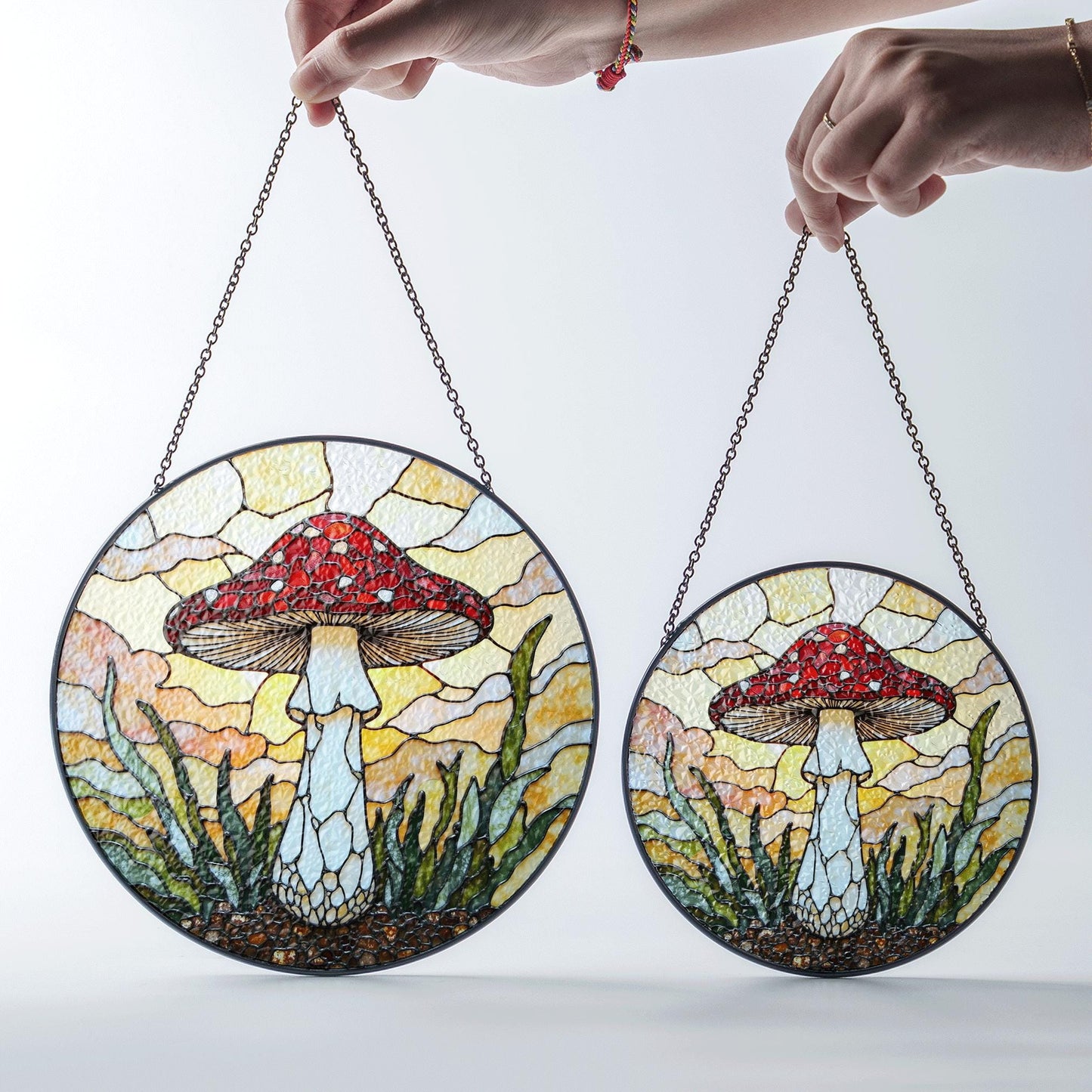 Stained Glass Mushroom Suncatcher Red Cap Mushroom Window Hanging Art Gift for Nature Lovers