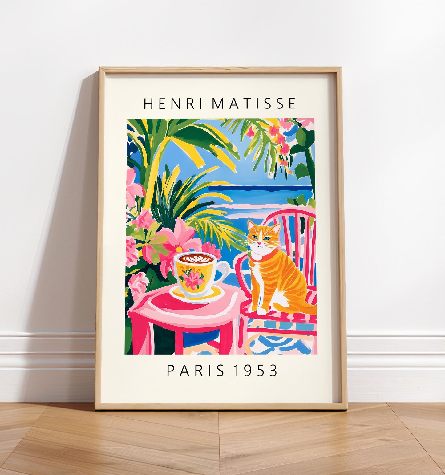 Ginger Tabby Cat Art Print: Matisse Style Coffee Poster