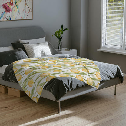 Spring Tulip Blanket Yellow Flowers Fleece Throw Floral Easter Home Decor Botanical Lap Blanket Nursery Decor Nesting Party Baby Shower Gift