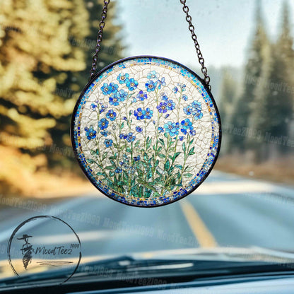 Forget-Me-Not Stained Glass Suncatcher, Window Hanging Decor, Handmade Floral Sun Catcher, Nature Inspired Art, Botanical Glass Ornament