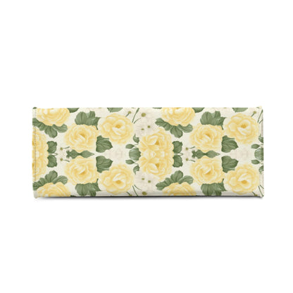 Yellow Rose Garden Bag - Vegan Leather, Crossbody or Shoulder Carry, Inside Pocket & Removable Strap