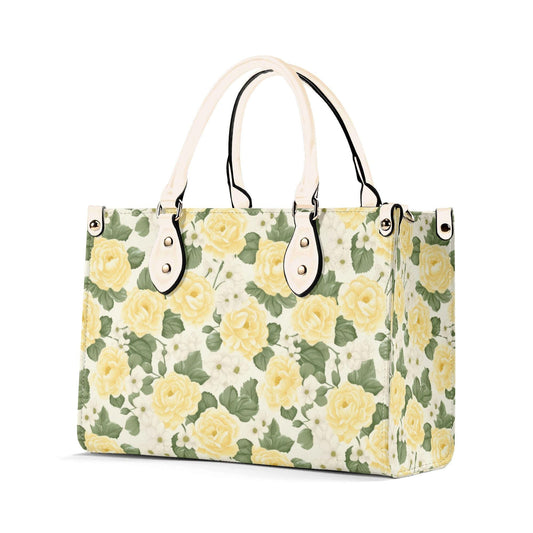 Yellow Rose Garden Bag - Vegan Leather, Crossbody or Shoulder Carry, Inside Pocket & Removable Strap