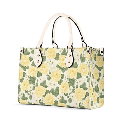 Yellow Rose Garden Bag - Vegan Leather, Crossbody or Shoulder Carry, Inside Pocket & Removable Strap