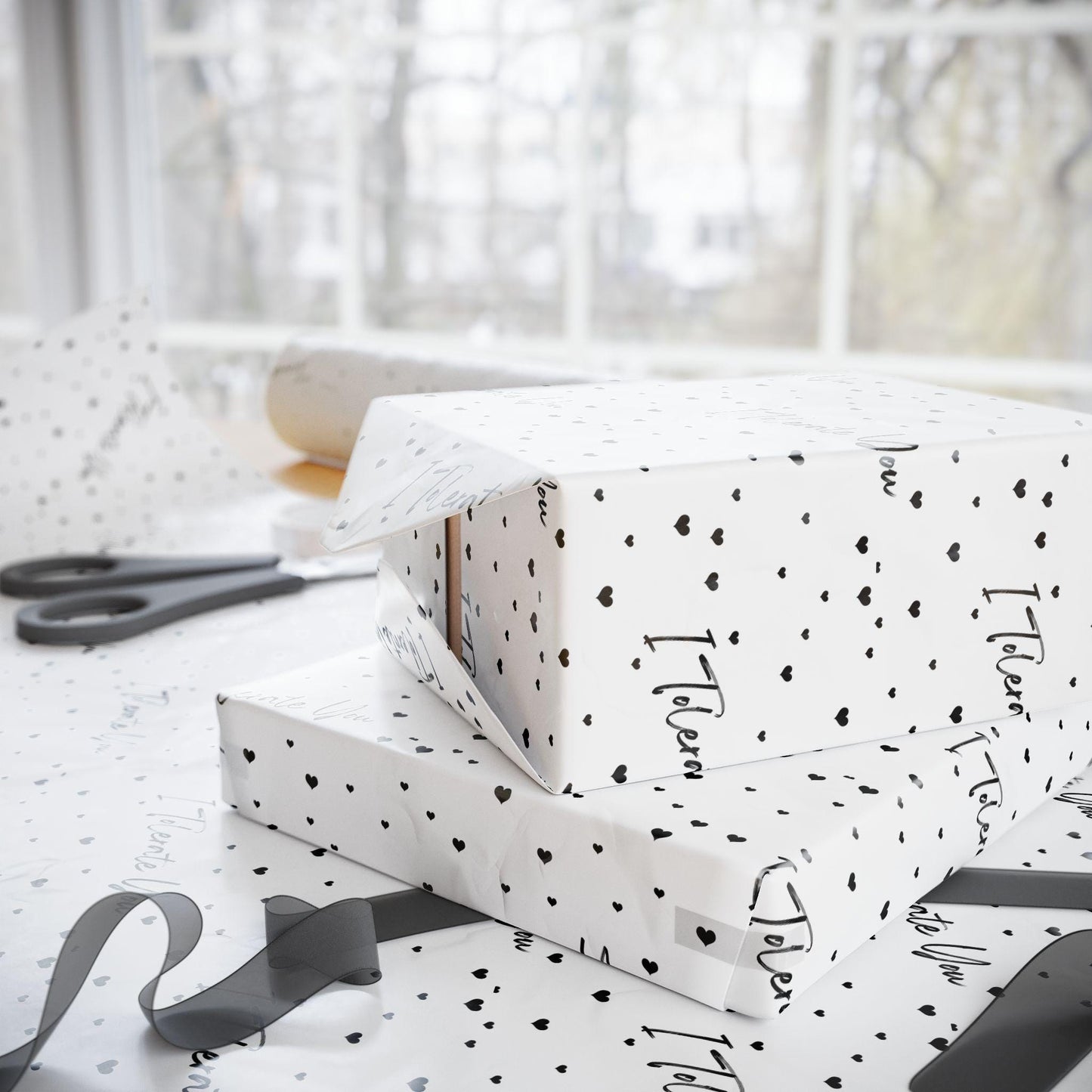 Funny Valentine's Gift Wrap: 'I Tolerate You' Hearts Pattern