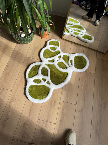 Green Wave Rug - Ocean-Inspired Handmade Carpet with Bubbles and Flowing Water Design