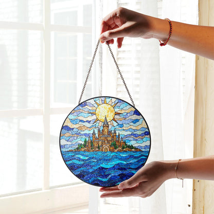 Stained Glass Castle Suncatcher Fantasy Window Hanging Gift for Home Decor