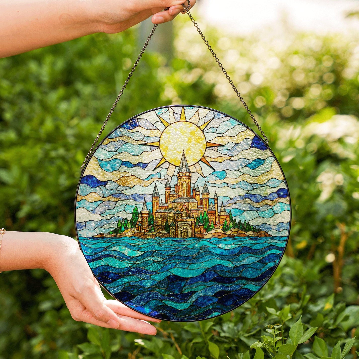 Stained Glass Castle Suncatcher Fantasy Window Hanging Gift for Home Decor