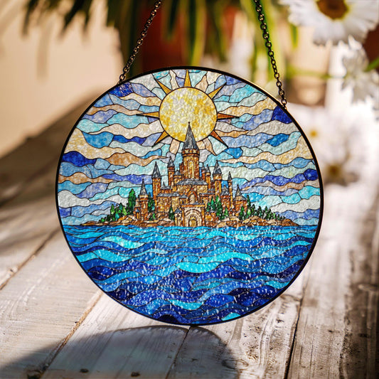 Stained Glass Castle Suncatcher Fantasy Window Hanging Gift for Home Decor