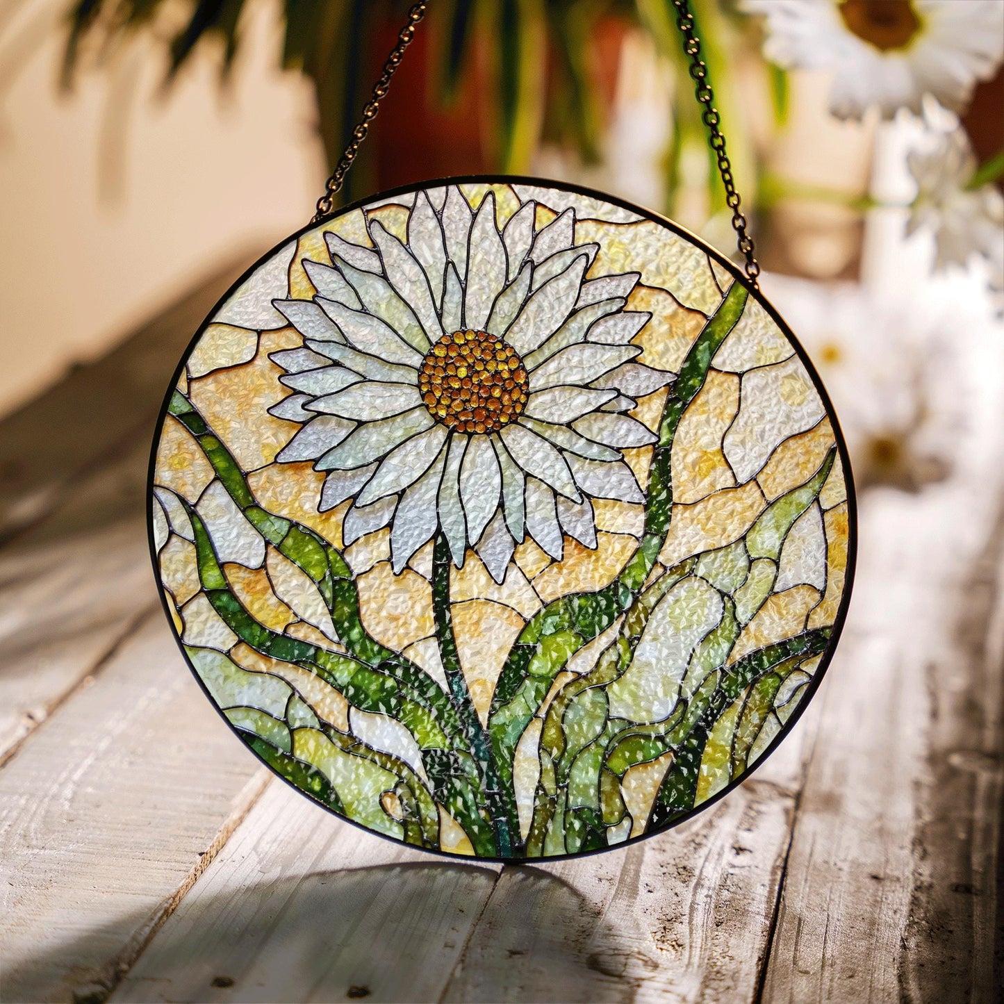 Daisy Stained Glass Suncatcher Window Hanging Gift for Mom Friend