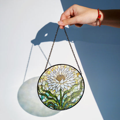 White Flower Stained Glass Suncatcher Window Decor Gift for Mom Grandma