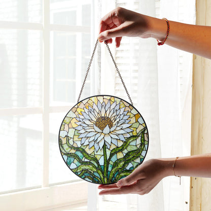 White Flower Stained Glass Suncatcher Window Decor Gift for Mom Grandma