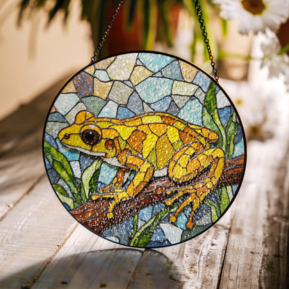 Yellow Frog Stained Glass Suncatcher Window Hanging Gift for Nature Lovers