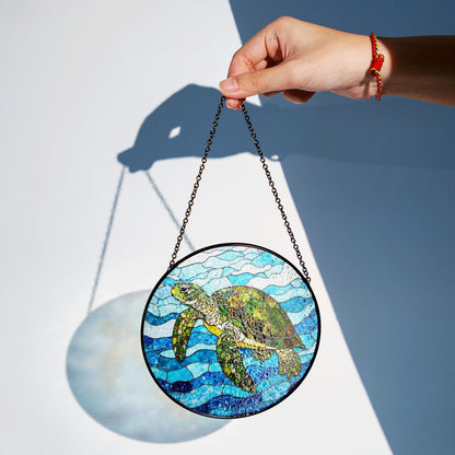 Sea Turtle Stained Glass Suncatcher Ocean Window Hanging Gift for Nature Lovers
