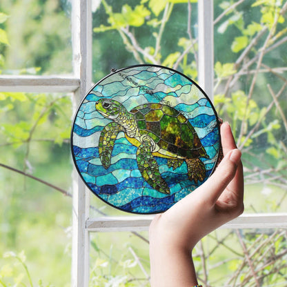 Sea Turtle Stained Glass Suncatcher Ocean Window Hanging Gift for Nature Lovers