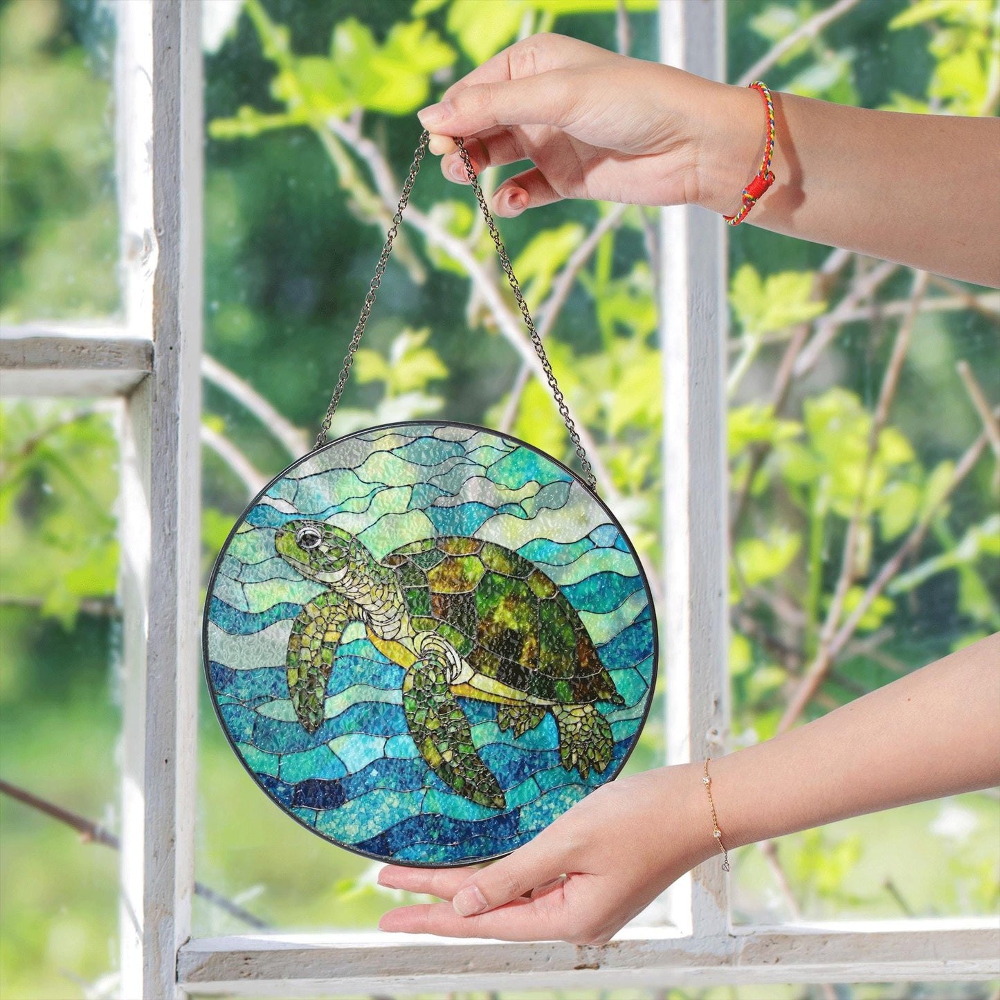 Sea Turtle Stained Glass Suncatcher Ocean Window Hanging Gift for Nature Lovers