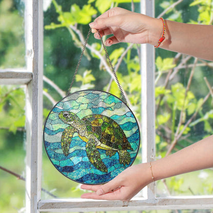 Sea Turtle Stained Glass Suncatcher Ocean Window Hanging Gift for Nature Lovers