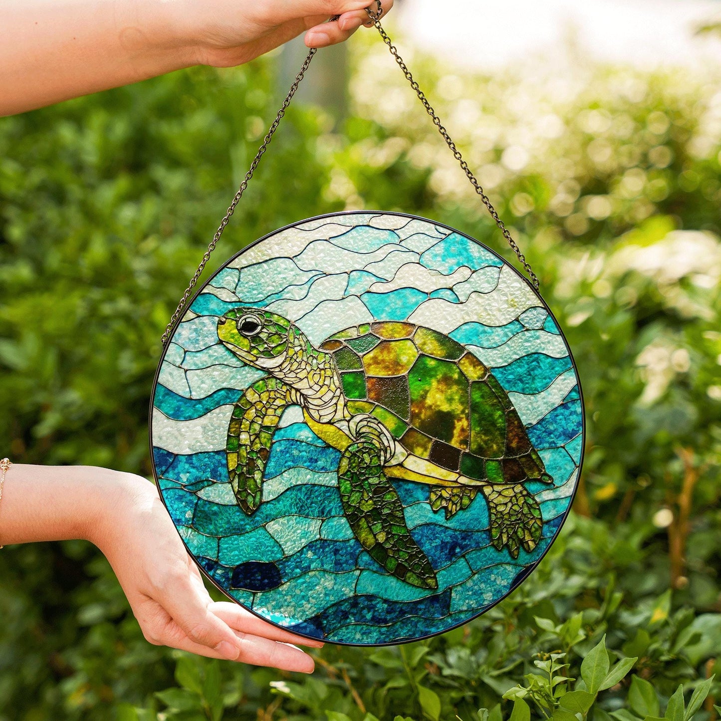 Sea Turtle Stained Glass Suncatcher Ocean Window Hanging Gift for Nature Lovers