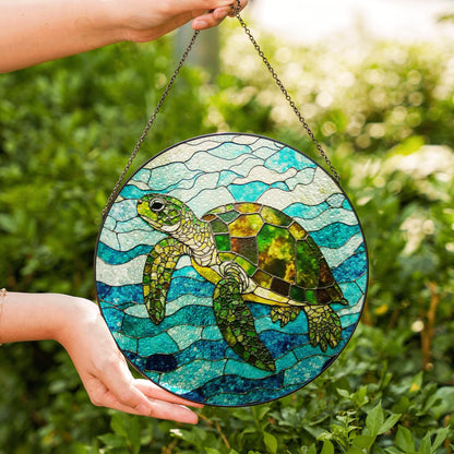 Sea Turtle Stained Glass Suncatcher Ocean Window Hanging Gift for Nature Lovers