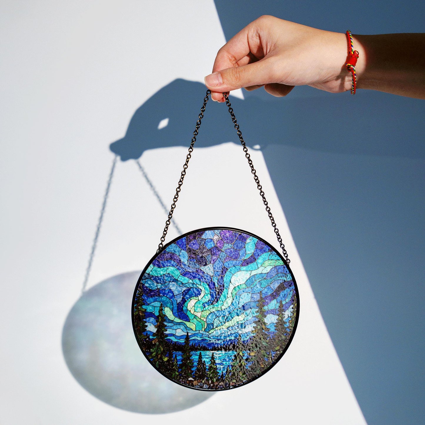 Northern Lights Stained Glass Suncatcher Nature Window Hanging Gift for Nature Lovers