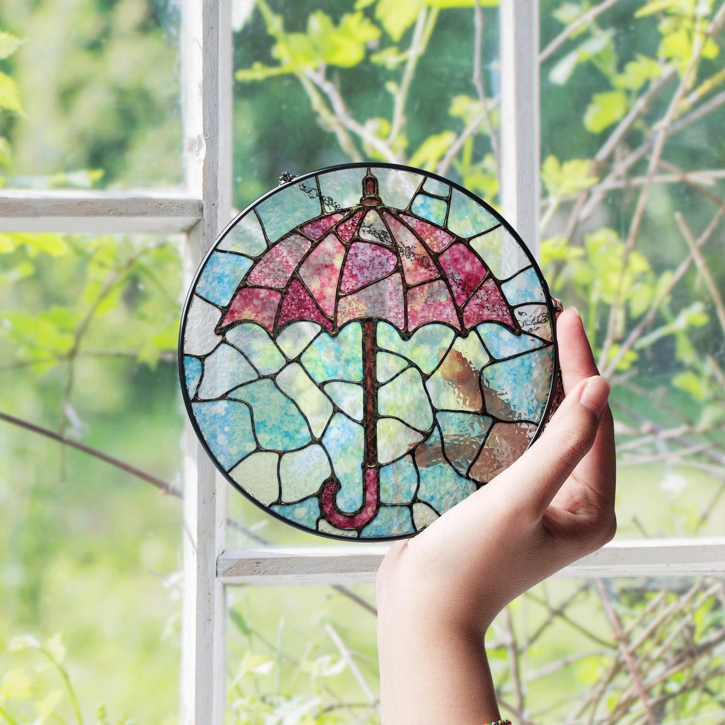 Stained Glass Umbrella Suncatcher Window Hanging Gift for Mom Friend