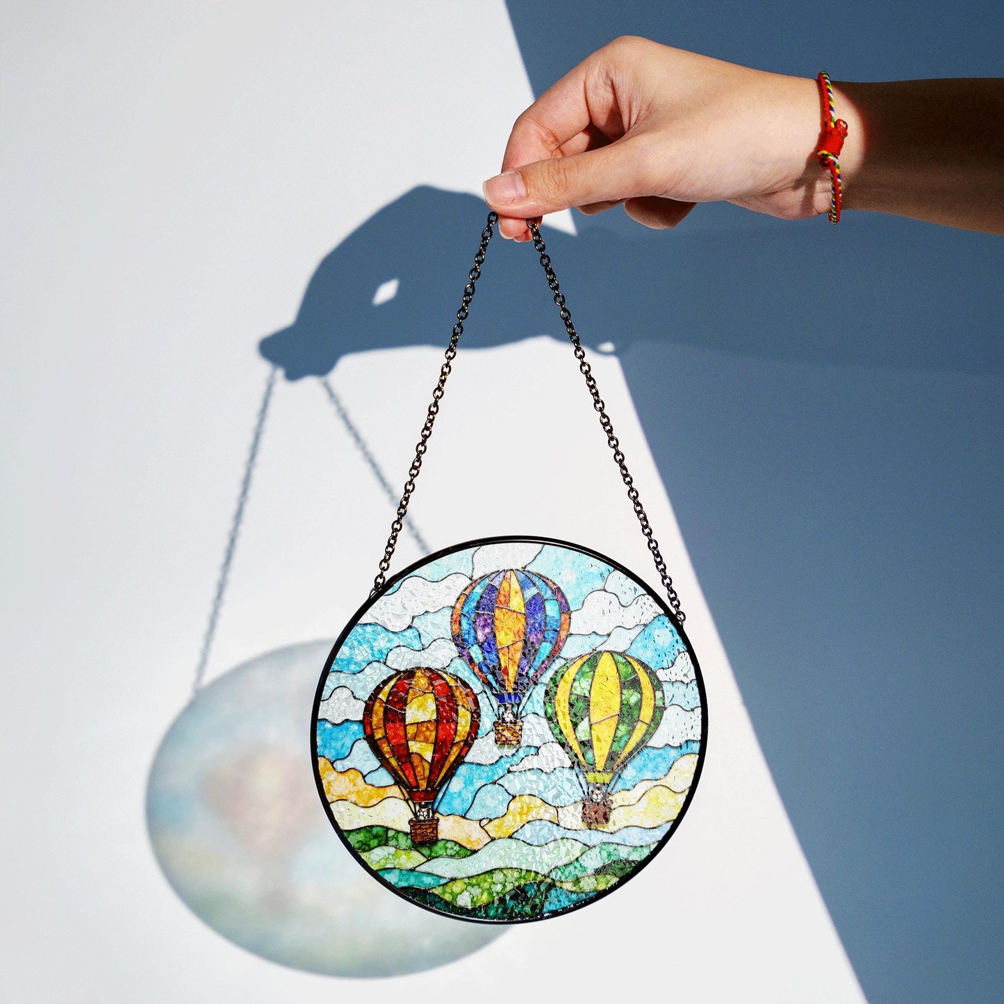 Hot Air Balloon Stained Glass Suncatcher Window Hanging Gift for Travelers Birthday