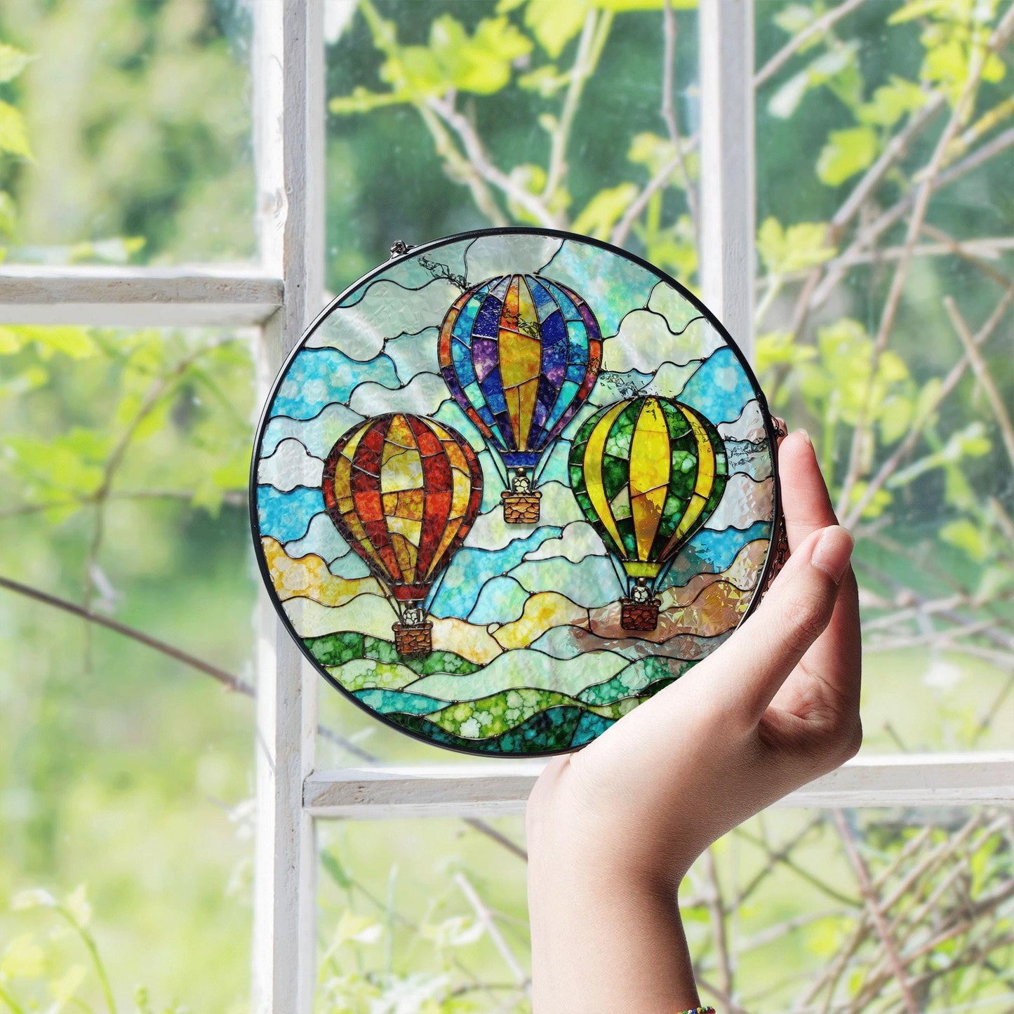 Hot Air Balloon Stained Glass Suncatcher Window Hanging Gift for Travelers Birthday