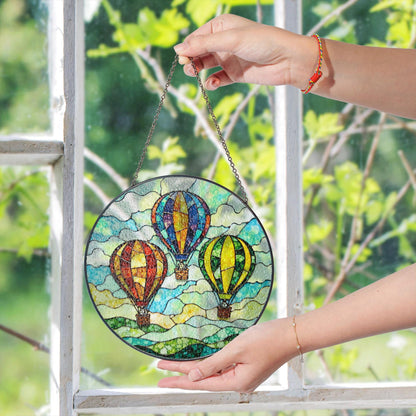 Hot Air Balloon Stained Glass Suncatcher Window Hanging Gift for Travelers Birthday