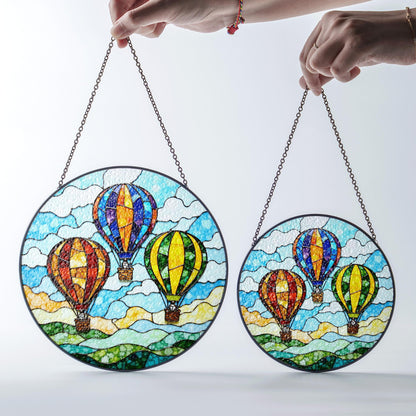 Hot Air Balloon Stained Glass Suncatcher Window Hanging Gift for Travelers Birthday