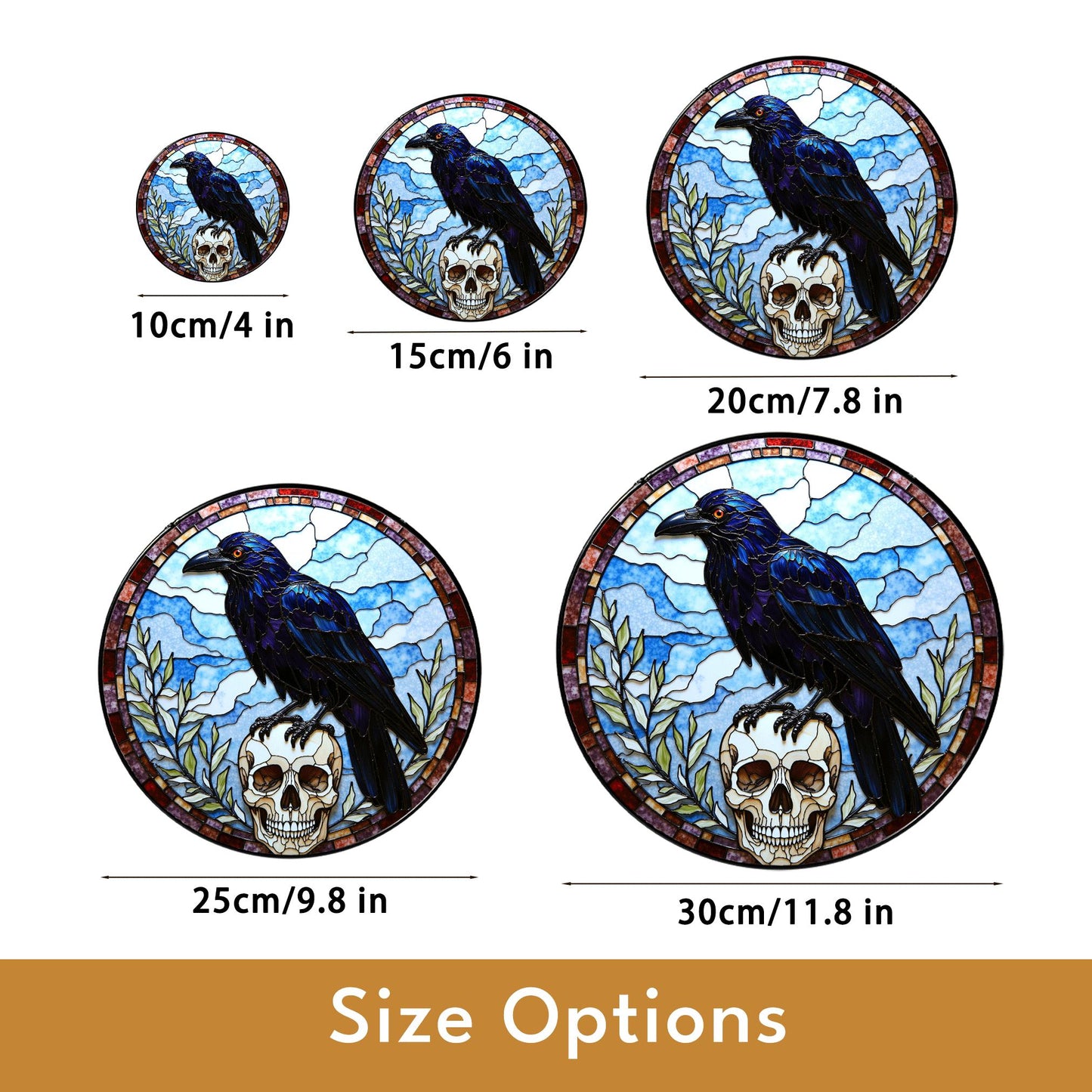 Raven Skull Stained Glass Suncatcher Gothic Window Hanging Gift for Nature Lovers