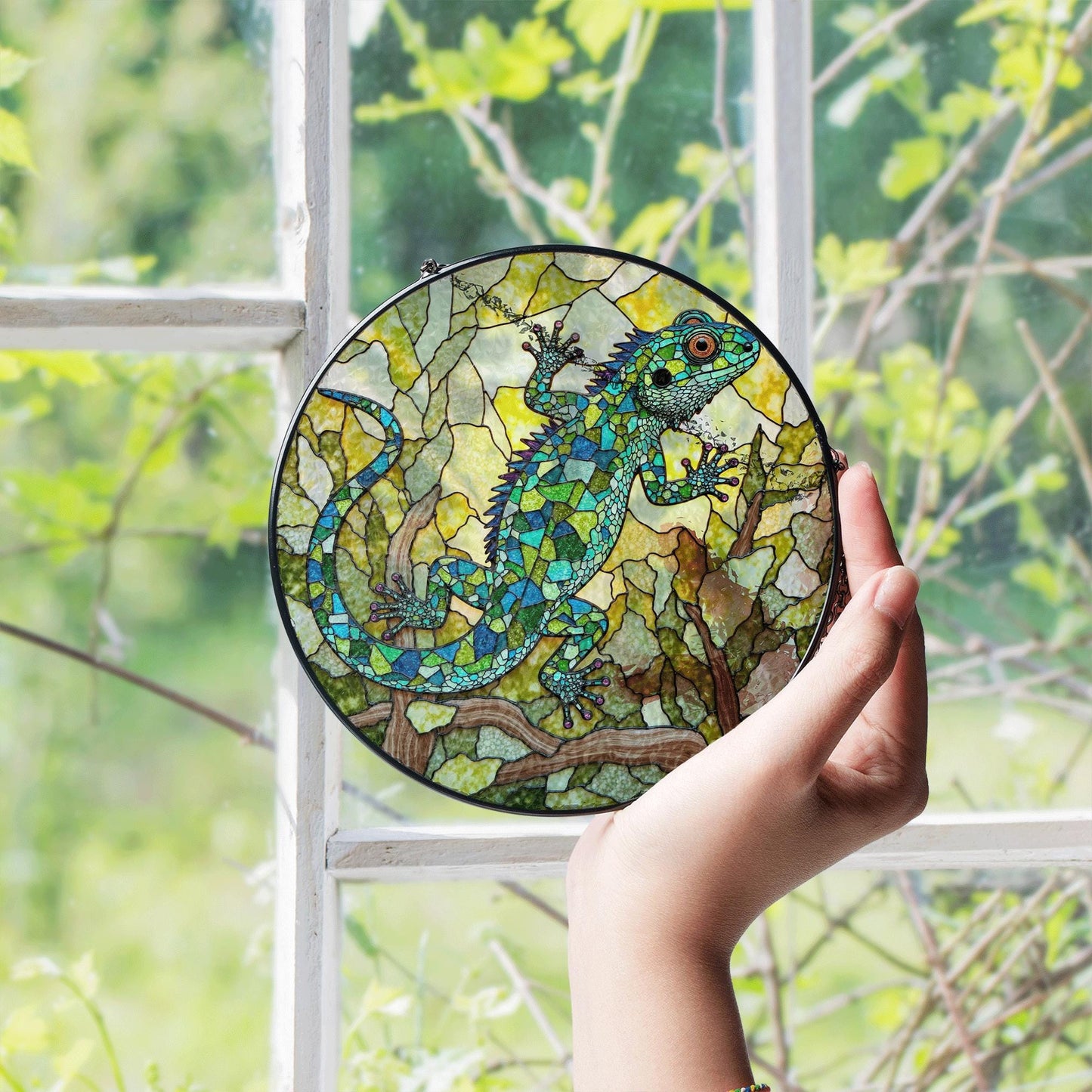 Lizard Stained Glass Suncatcher Window Decor Gift for Reptile Lovers