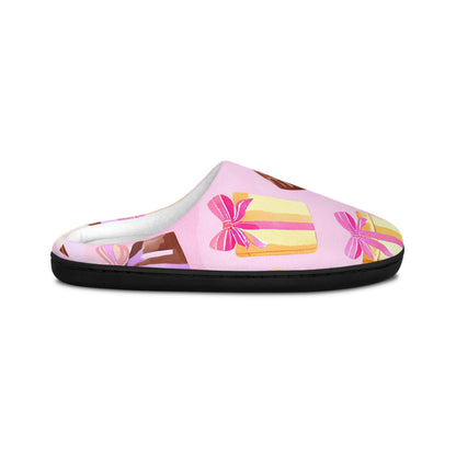 Women's Slipper Gifte SoftPink Women's Indoor Slippers Gold & Brown Gift Boxes Pink Bows Chocolates Comfy House Shoes Slip-On Cozy Slides