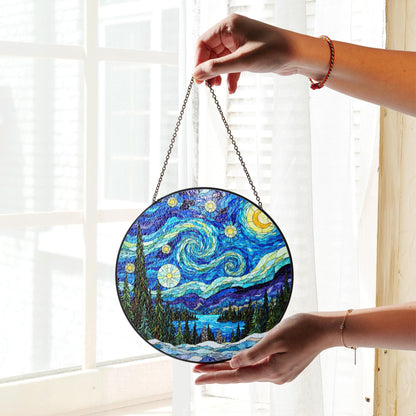 Starry Night Stained Glass Suncatcher Gift for Art Lovers