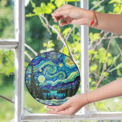 Starry Night Stained Glass Suncatcher Gift for Art Lovers