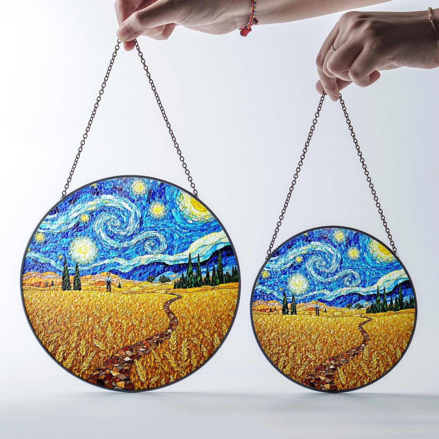 Starry Night Wheat Field Suncatcher Window Hanging Art Gift for Art Lovers