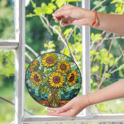 Sunflower Stained Glass Suncatcher Window Hanging Gift for Mom Friend
