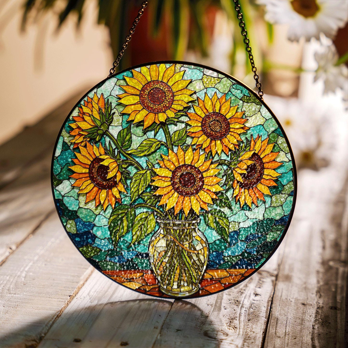 Sunflower Stained Glass Suncatcher Window Hanging Gift for Mom Friend
