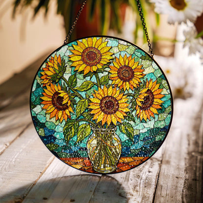 Sunflower Stained Glass Suncatcher Window Hanging Gift for Mom Friend
