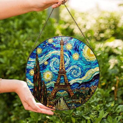 Starry Night Eiffel Tower Suncatcher Window Hanging Gift for Art Lovers
