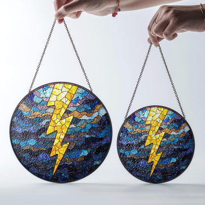 Lightning Bolt Stained Glass Suncatcher Window Hanging Gift for Storm Lovers