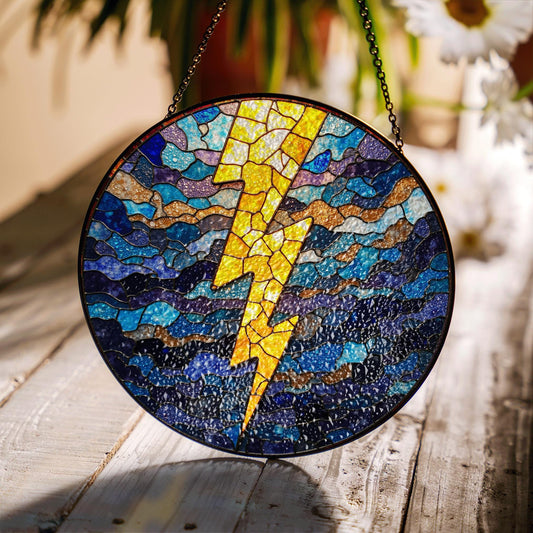 Lightning Bolt Stained Glass Suncatcher Window Hanging Gift for Storm Lovers