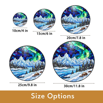 Mountain Landscape Suncatcher Stained Glass Window Hanging Gift for Nature Lovers