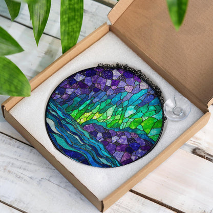 Northern Lights Stained Glass Suncatcher Window Decor Gift for Nature Lovers