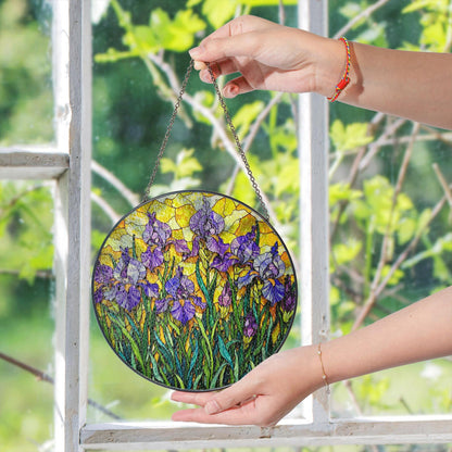 Stained Glass Iris Suncatcher Beautiful Flower Art for Home Garden Gifts for Her