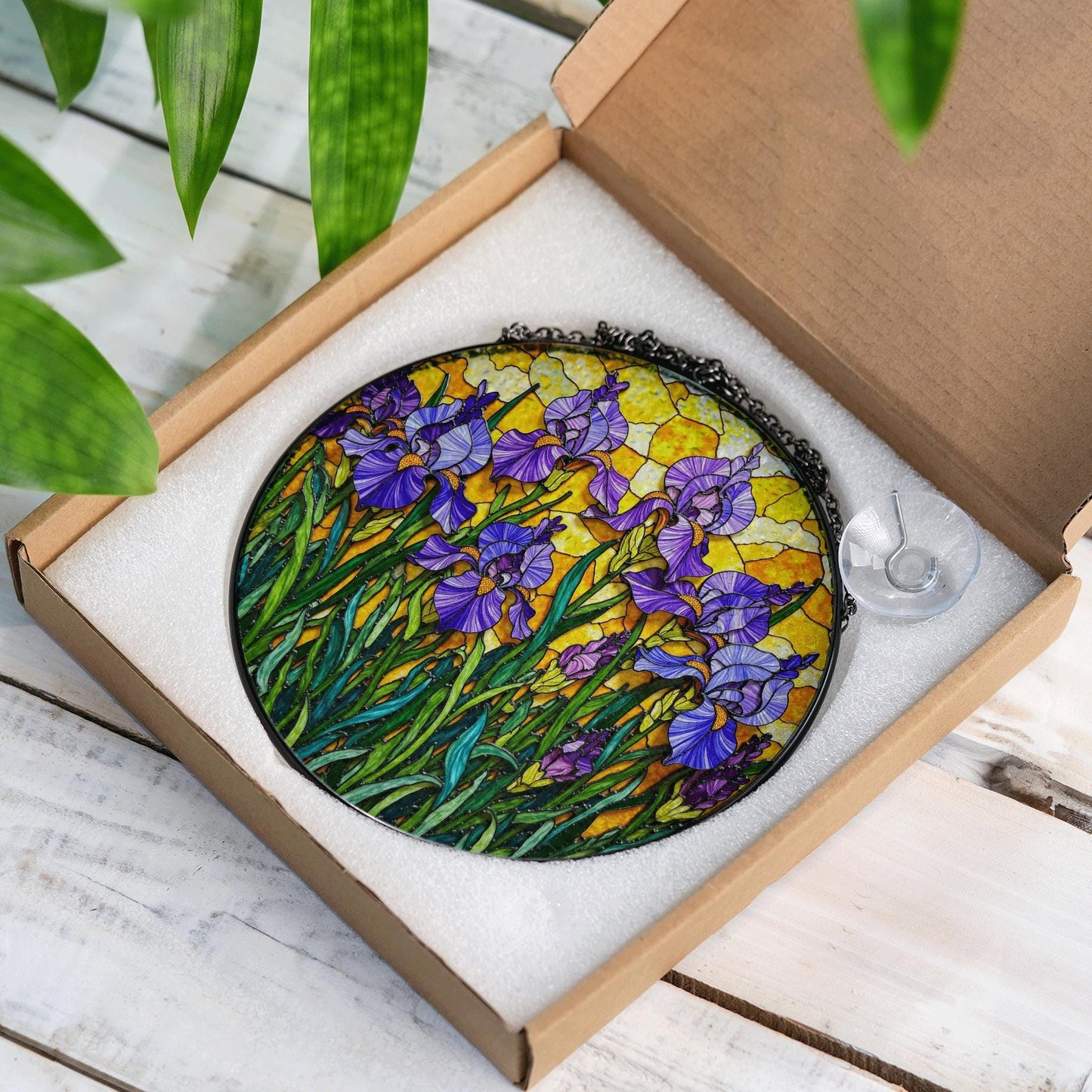 Stained Glass Iris Suncatcher Beautiful Flower Art for Home Garden Gifts for Her