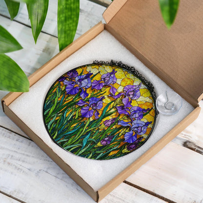 Stained Glass Iris Suncatcher Beautiful Flower Art for Home Garden Gifts for Her
