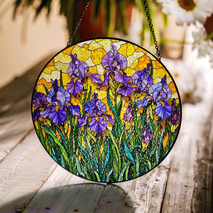 Stained Glass Iris Suncatcher Beautiful Flower Art for Home Garden Gifts for Her